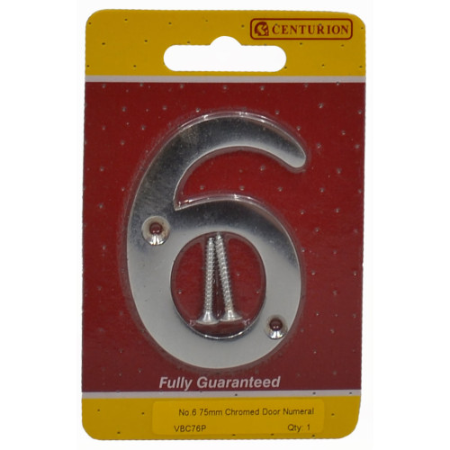 No.6 Chromed Door Numbers and Letters, 75mm