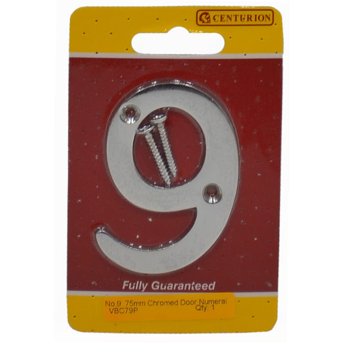 No.9 Chromed Door Numbers and Letters, 75mm