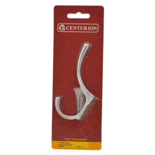 125mm Solid Brass Hat & Coat Hook - Satin Chrome - Pack Qty 1