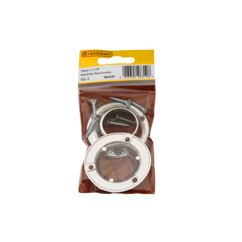 19mm (3/4") Wardrobe Rod Sockets - Chrome Plated - Pack of 2