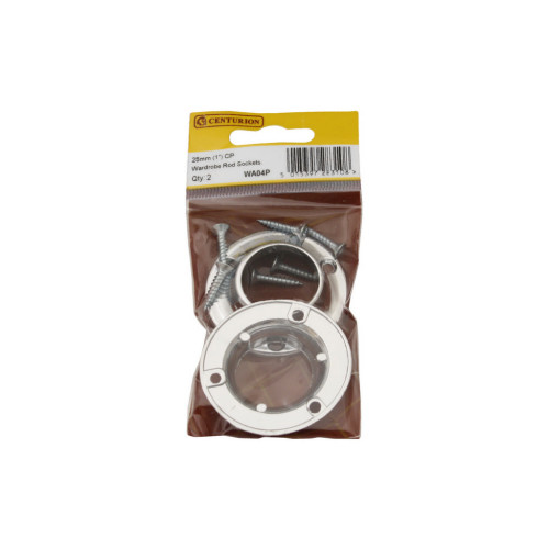 25mm (1") Wardrobe Rod Sockets - Chrome Plated - Pack of 2