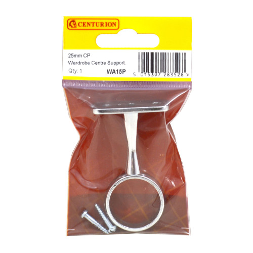25mm (1") Wardrobe Centre Supports - Chrome Plated - Pack Qty 1