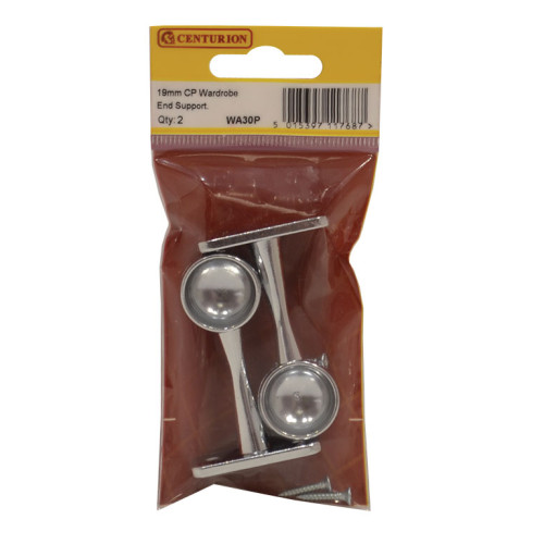 19mm (3/4") Wardrobe End Supports - Chrome Plated - Pack of 2