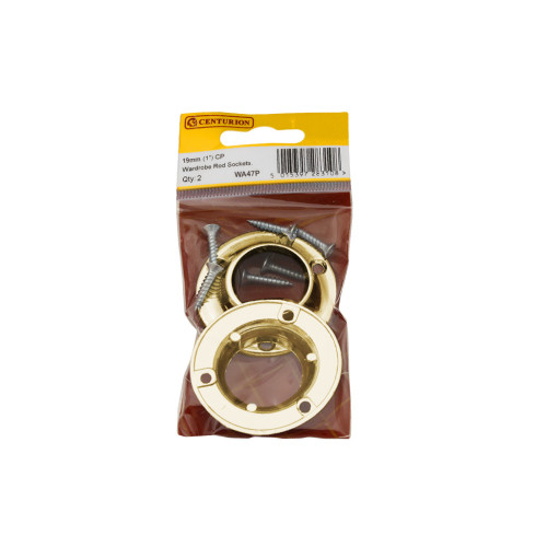 19mm (3/4") Wardrobe Rod Sockets - Brass - Pack of 2