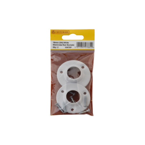 19mm (3/4") Wardrobe Rod Sockets - White - Pack of 2