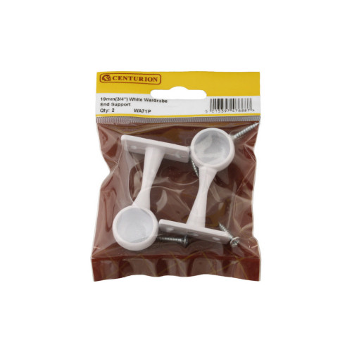 19mm (3/4") Wardrobe End Supports - White - Pack of 2