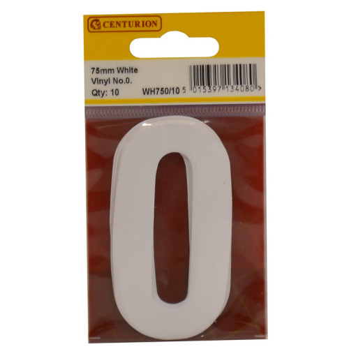 75mm White Bold Condensed Vinyl Number 0 WH750/10