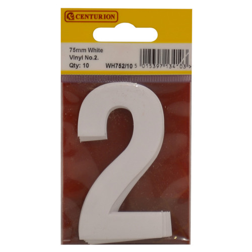 75mm White Bold Condensed Vinyl Number 2 WH752/10