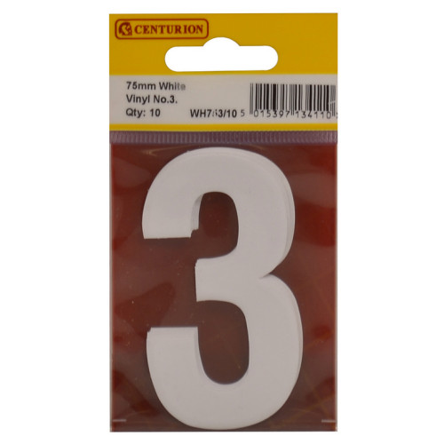 75mm White Bold Condensed Vinyl Number 3 WH753/10