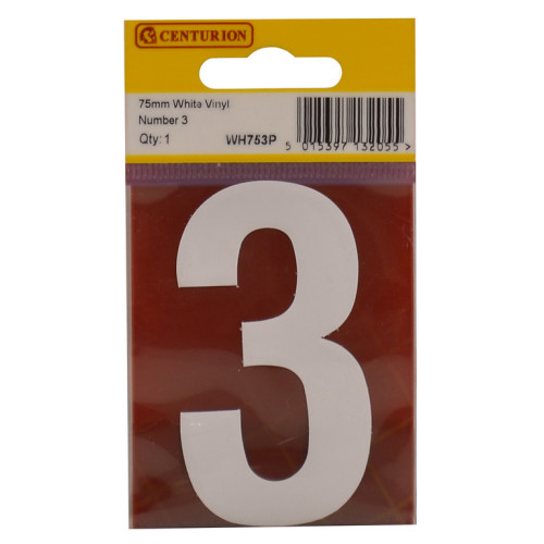 White Bold Condensed Style Vinyl Number 3 WH753P