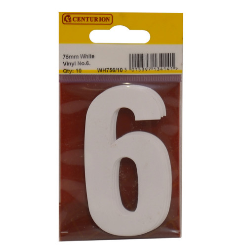 75mm White Bold Condensed Vinyl Number 6 WH756/10