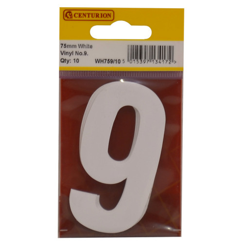 75mm White Bold Condensed Vinyl Number 9 WH759/10