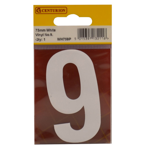 White Bold Condensed Style Vinyl Number 9 WH759P