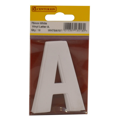 75mm White Bold Condensed Vinyl Letter A WH75A/10