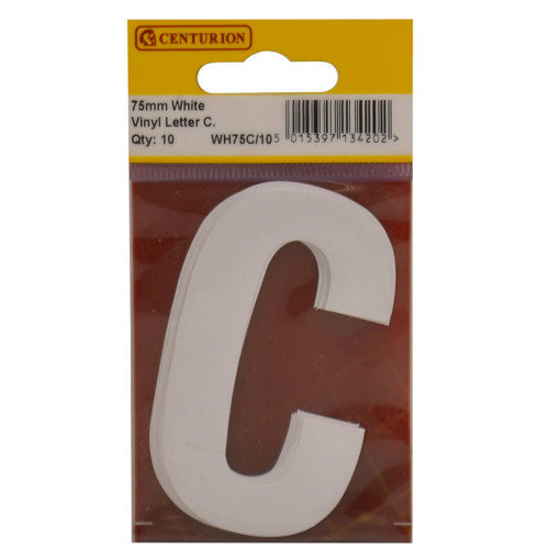 White Bold Condensed Style Vinyl Letter C WH75C/10