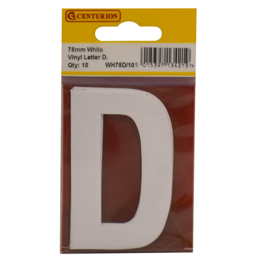 White Bold Condensed Style Vinyl Letter D WH75D/10