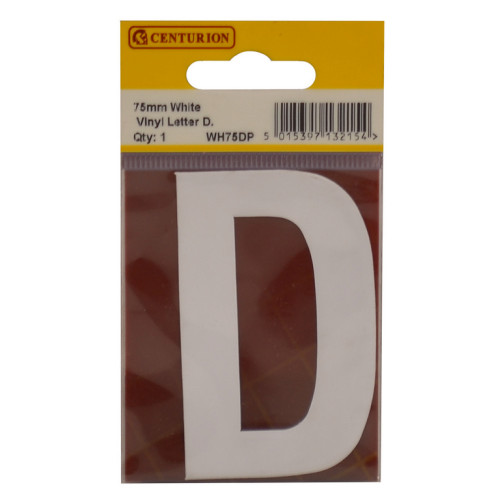 White Bold Condensed Style Vinyl Letter D WH75DP