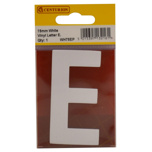 White Bold Condensed Style Vinyl Letter E WH75EP