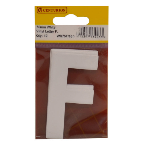 White Bold Condensed Style Vinyl Letter F WH75F/10