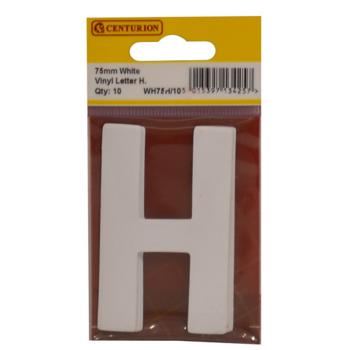White Bold Condensed Style Vinyl Letter H WH75H/10
