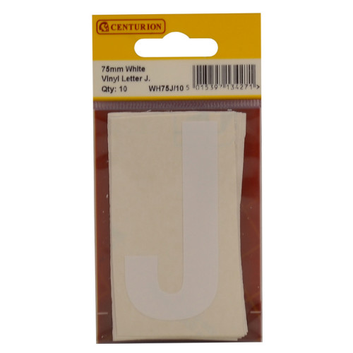 White Bold Condensed Style Vinyl Letter J WH75J/10