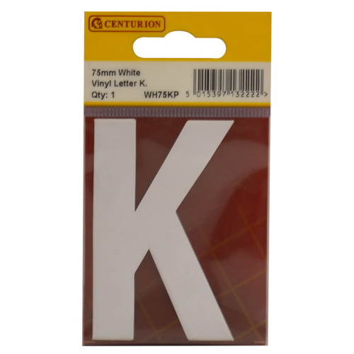 White Bold Condensed Style Vinyl Letter K WH75KP