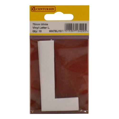 White Bold Condensed Style Vinyl Letter L WH75L/10