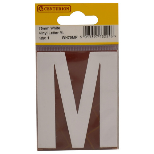 White Bold Condensed Style Vinyl Letter M WH75MP