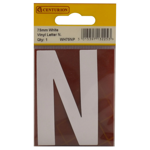 White Bold Condensed Style Vinyl Letter N WH75NP