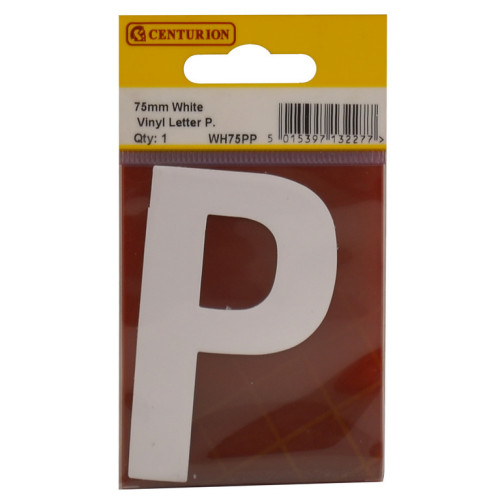 75mm White Bold Condensed Vinyl Letter P WH75PP