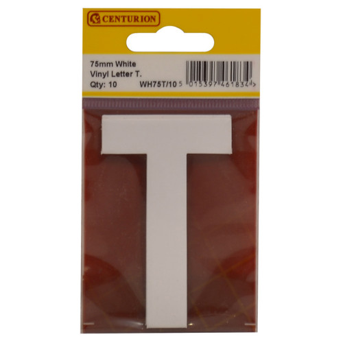 White Bold Condensed Style Vinyl Letter T WH75T/10