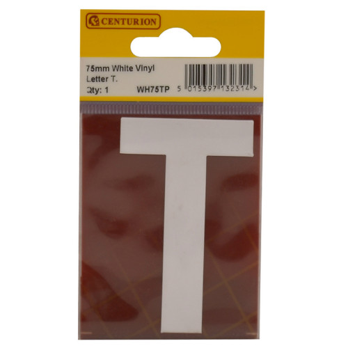 White Bold Condensed Style Vinyl Letter T WH75TP