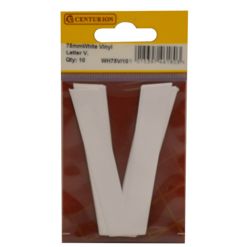 White Bold Condensed Style Vinyl Letter V WH75V/10