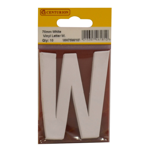 White Bold Condensed Style Vinyl Letter W WH75W/10