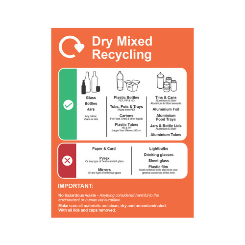 Dry Mixed Recycling (Option 2) : Detailed - 1.2mm Polypropylene (150 x 200mm)