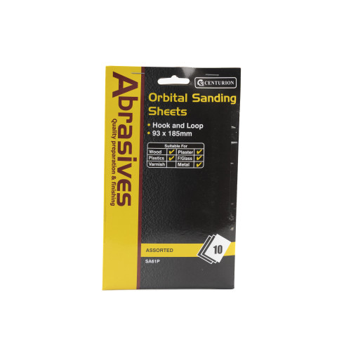 Assorted Hook & Loop Orbital Sanding Sheet w/hole - 93 x 185mm - (10pack)
