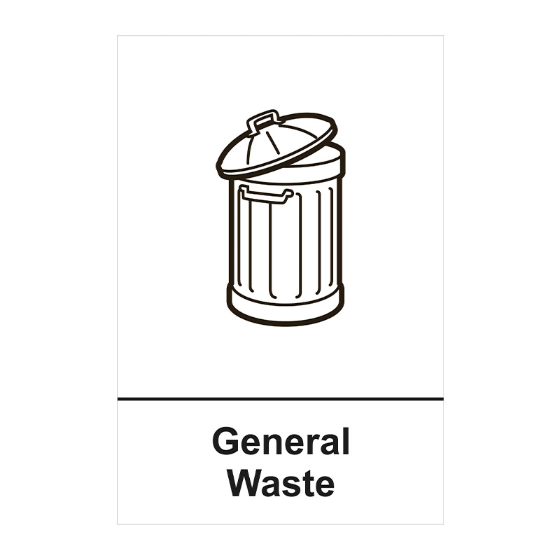 Stickerzilla Cartello Riciclaggio "General Waste" - Adesivo Autoadesivo A4 (210x297 Mm) Per Rifiuti, Prodotto Nel Regno Unito