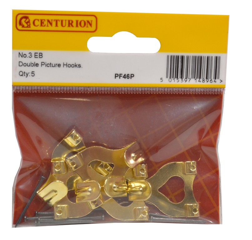 Quality No 2 X Picture Hooks with Pins - Brass Plated, no hook brass