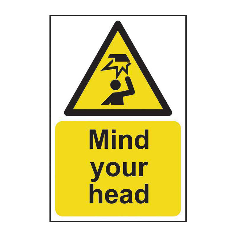 Caution Mind Your Head Sign 200 X 50mm Self Adhesive | Selco