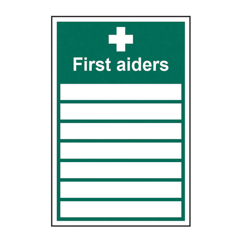 Cartello Normativa Primo Soccorso "First Aiders" – Rettangolare, 150x200 Mm, Plastica Rigida 2 Mm, Conforme ISO 7010