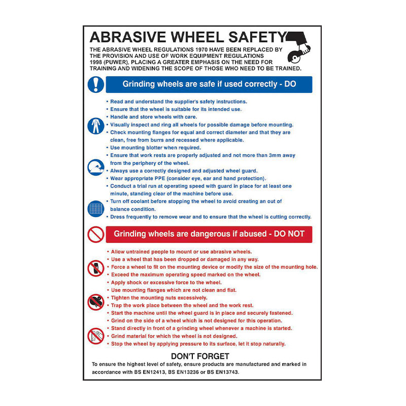 Centurion 'Abrasive Wheel' Sign, Non Adhesive Rigid 1mm PVC Board