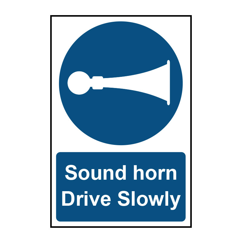 Vsafety Schild „Sound Your Horn Drive Slowly“ – 200x300mm, Blau, Aus Stabilem Kunststoff
