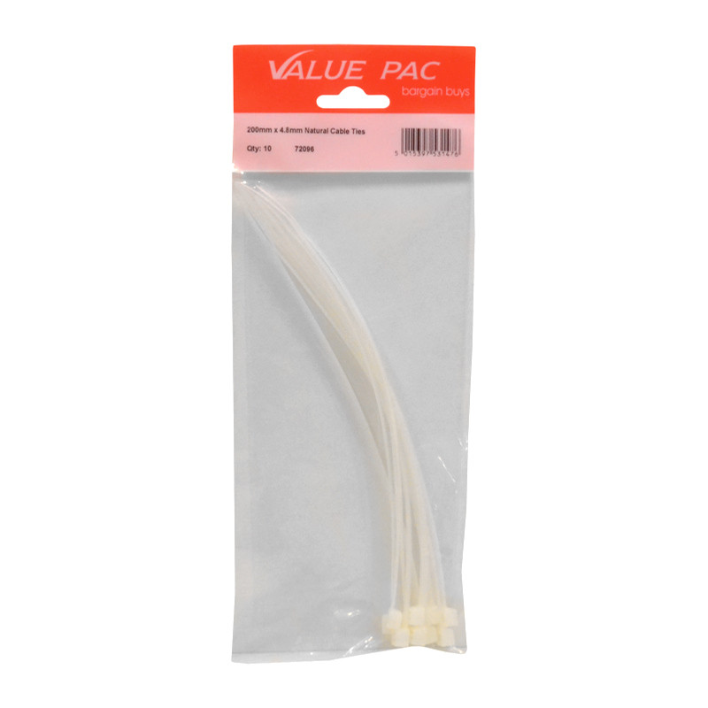 Centurion - Natural Cable Ties, 200mm x 4.8mm, 10pk