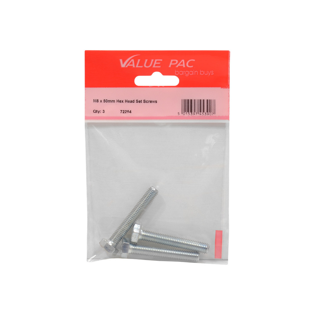 Centurion - M8 x 50mm Hex Head Set Screws 3Pk