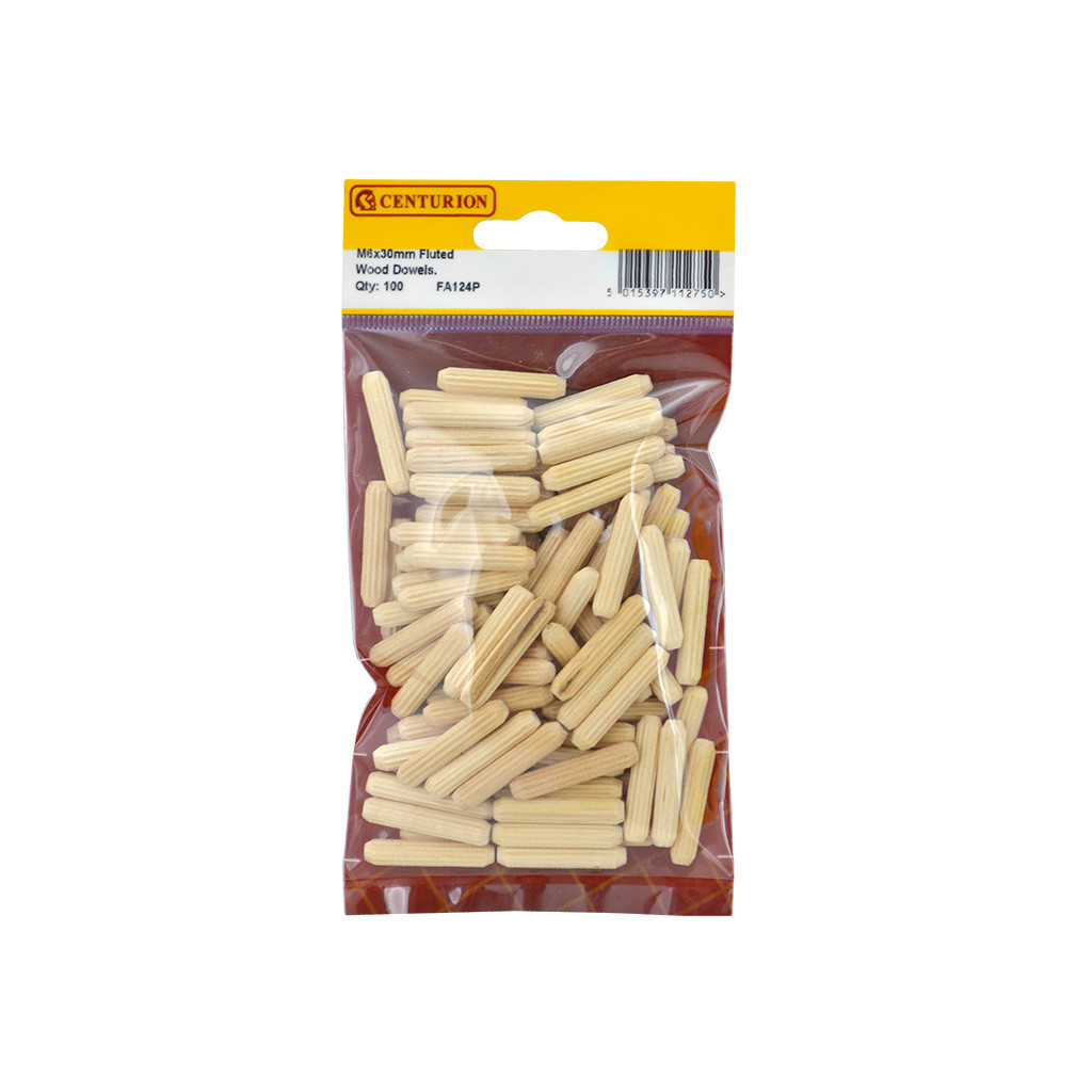 Centurion Fluted Wooden Dowels, 30mm, Natural
