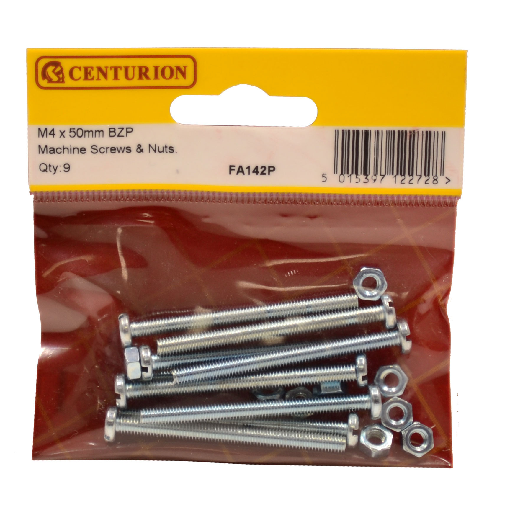 Centurion M4 x 50mm ZP Machine Screws & Nuts (Pack of 9), FA142P