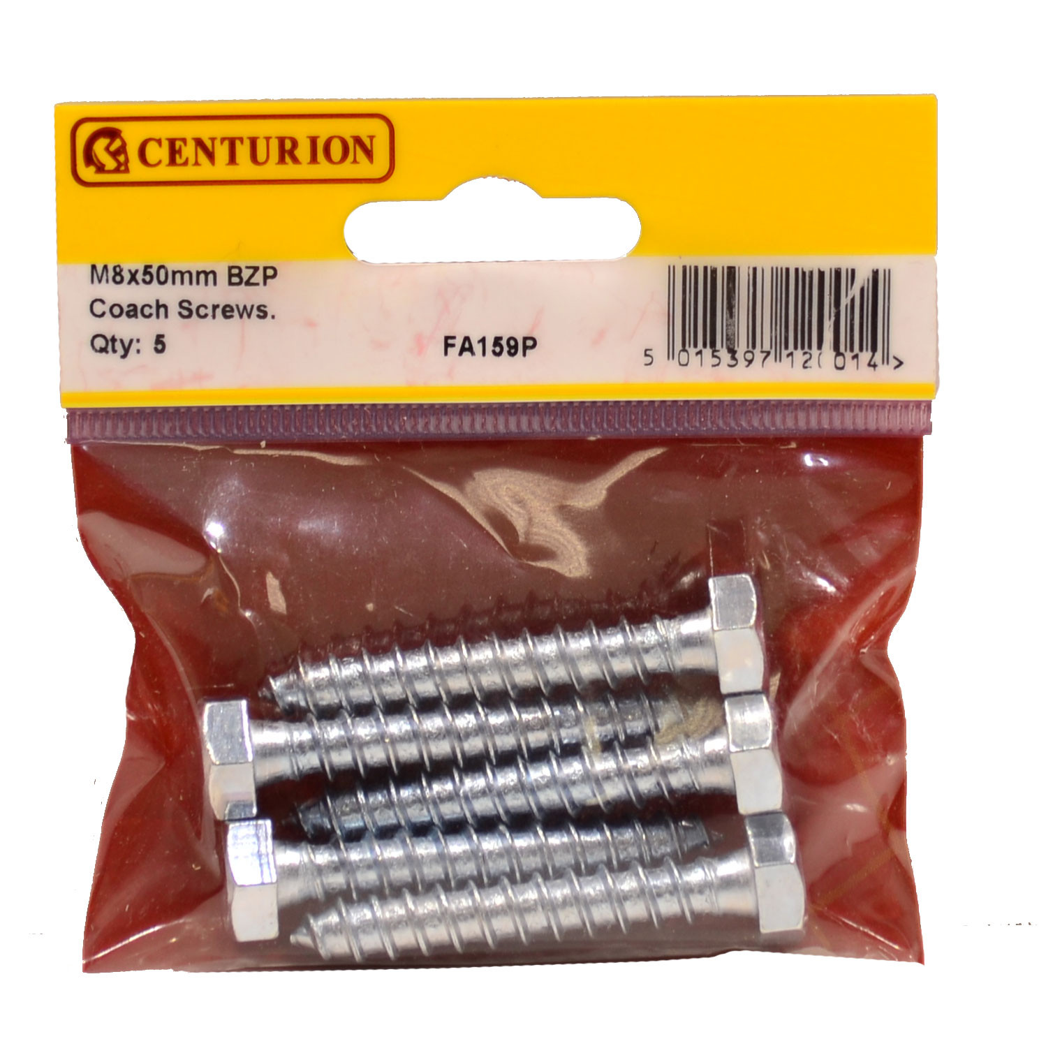 Centurion M8 x 50mm ZP Coach Screws (Pack of 5), FA159P