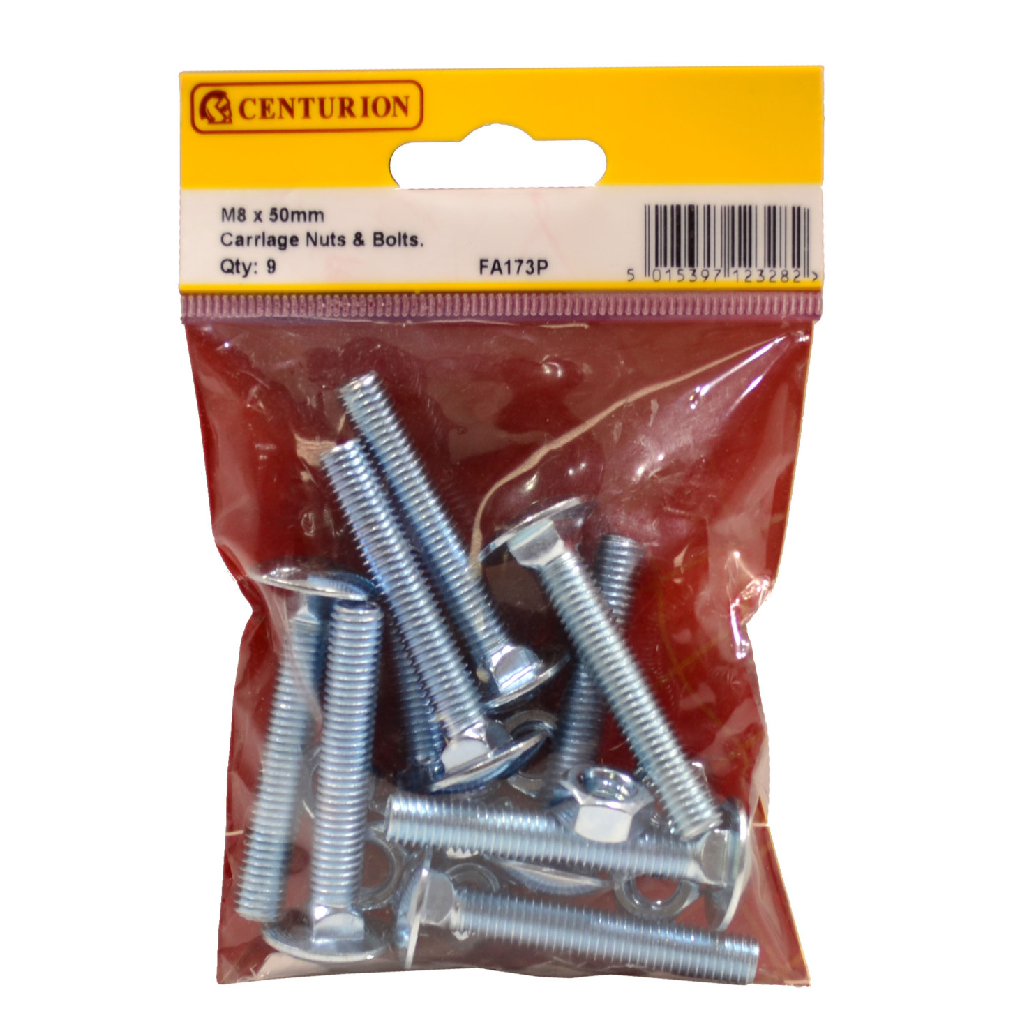 Centurion M8 x 50mm ZP Small Carriage Bolts & Nuts (Pack of 9) FA173P