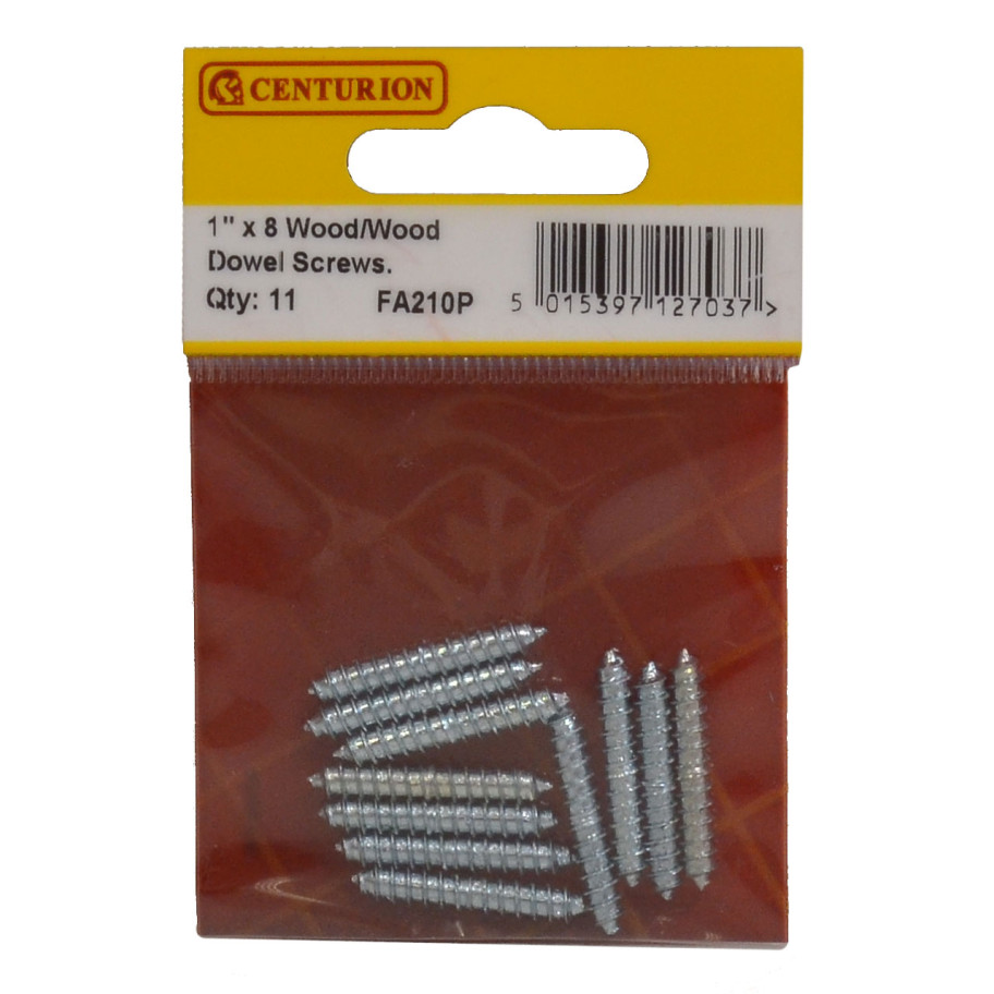 Centurion Wood/Wood Dowel Screws, 1" x 8, Silver