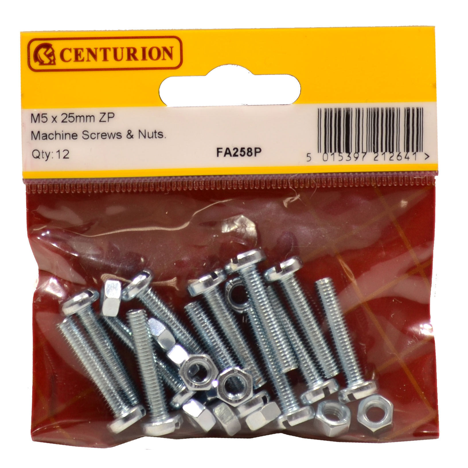 Centurion M5 x 25mm ZP Machine Screws & Nuts (Pack of 12), FA258P